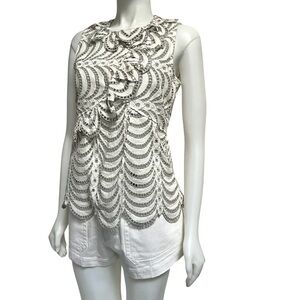 MARK by MARK JACOBS White Scalloped Eyelet Cotton Summer‎ Blouse Ruffles Summer